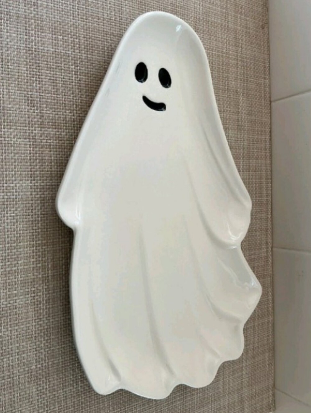 Ceramic Halloween Ghost Shaped Serving Platter Tray White 12”